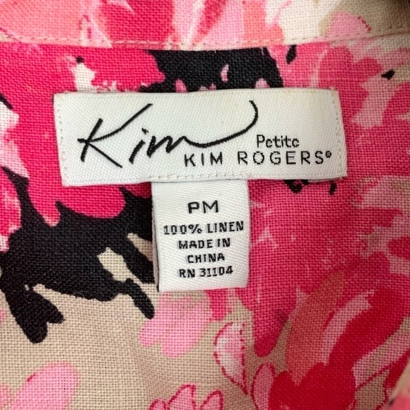 SALE! KIM ROGERS 100% Linen Button Down Top Size Petite Medium - Picture 5 of 6